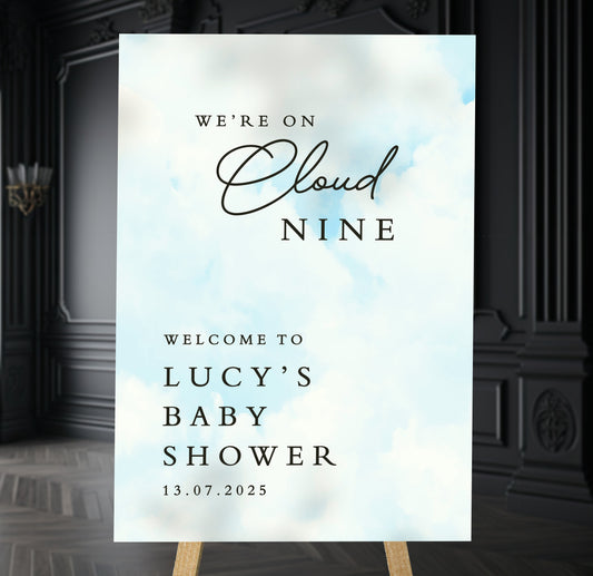 Blue Cloud Nine - Baby Shower Welcome Sign