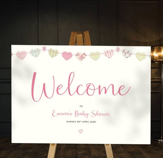 Pink Bunting - Baby Shower Welcome Sign