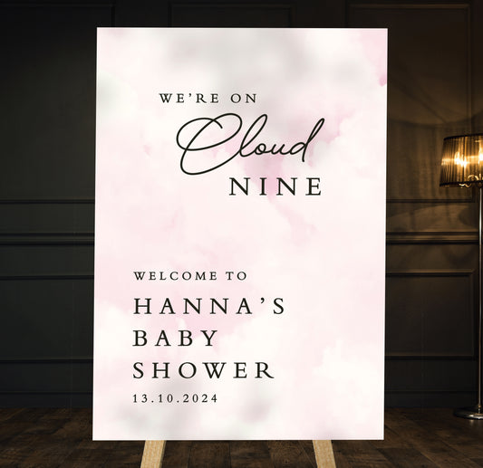 Pink Cloud Nine - Baby Shower Welcome Sign